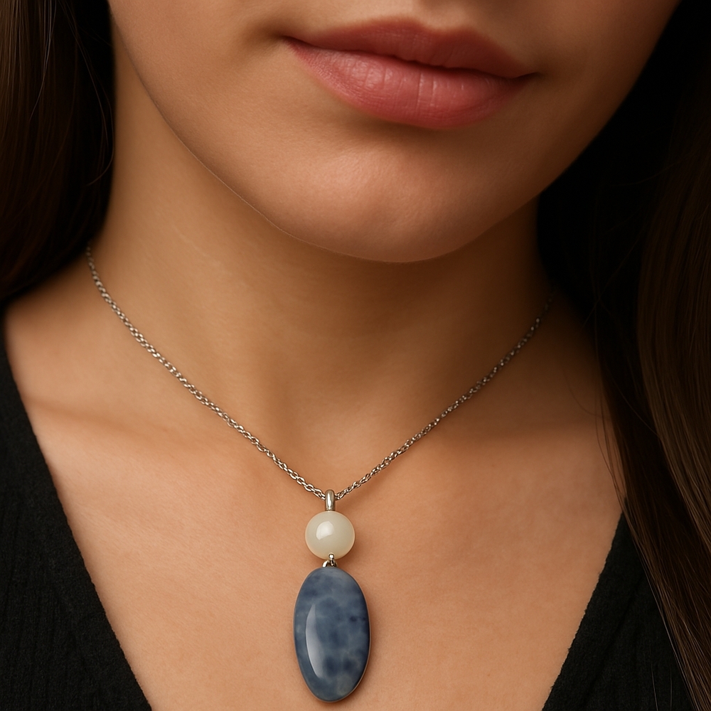 Vantel Pearls Statement Chain Necklace with Pearl & Black Stone Pendant Jewelry